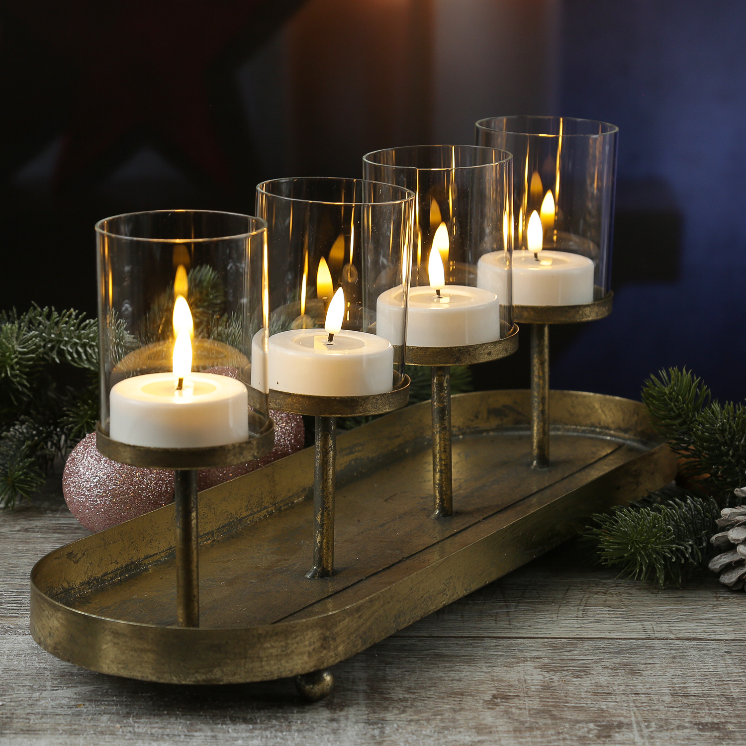 Kerzenhalter Advent - - Teelichthalter Kerzenhalterungen - - 48cm L: 4 - gold - Eisen Kerzenständer