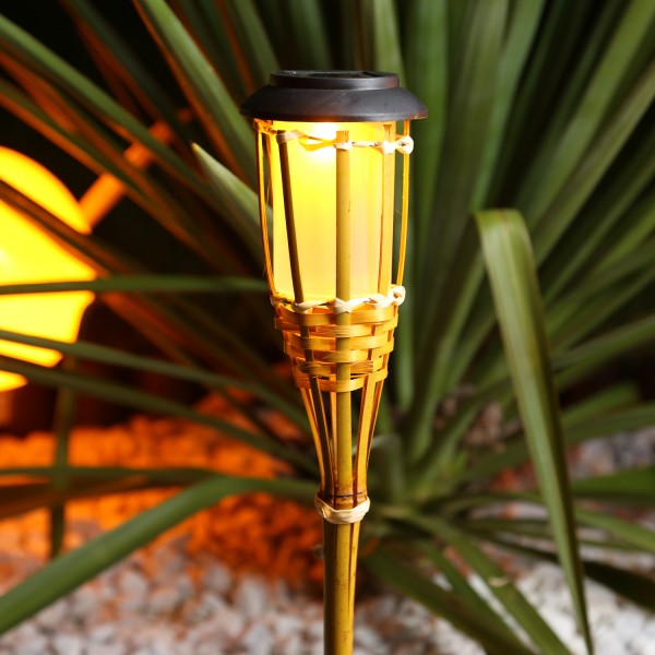LED Solar Gartenfackel - Bambus - simulierter Flammeneffekt - H: 54cm - | Led-Kerzen.de