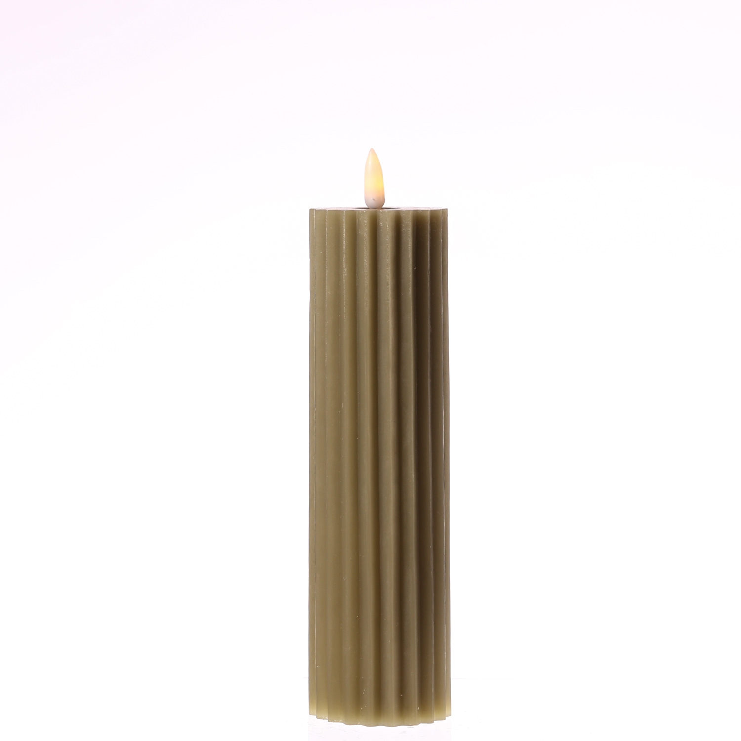Echtwachs - 3D LIV D: H: - Flamme Kerze Timer LED 5,5cm - grün - warmweiße - gerillt - - 22,5cm