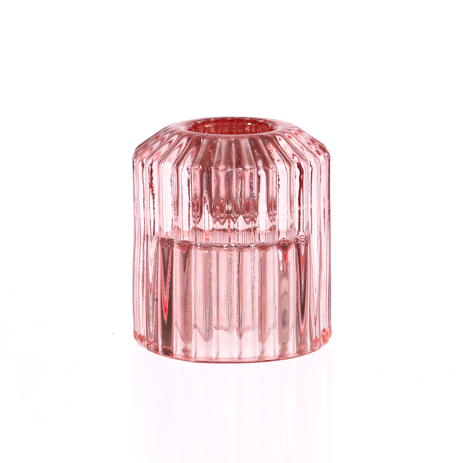 - - - 5,9cm Kerzenhalter - rosa Glas 2in1 Teelichthalter/Stabkerzenhalter H: