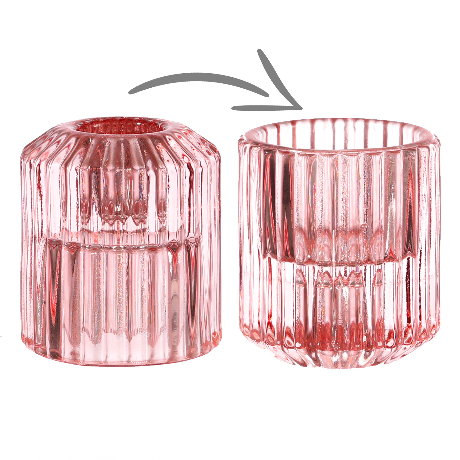 - H: Glas Kerzenhalter 2in1 Teelichthalter/Stabkerzenhalter rosa - - - 5,9cm