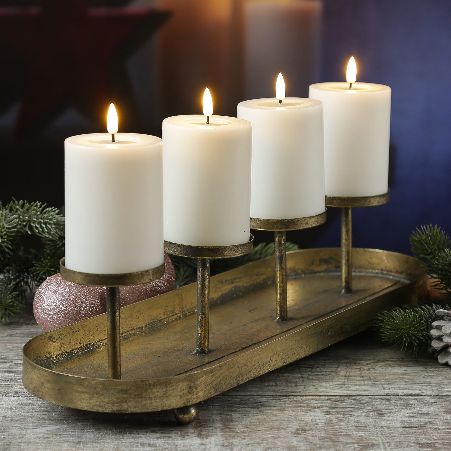 Teelichthalter 48cm - - - Kerzenständer - - Advent - L: Kerzenhalter Eisen 4 Kerzenhalterungen gold
